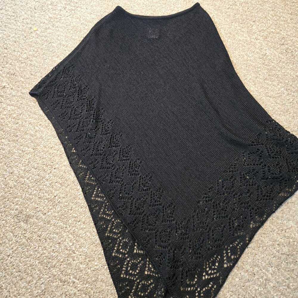 Lightweight Sheer Knit Pullover Poncho Sweater – Back